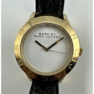 Marc By Marc Jacobs Blade Watch Women Gold Tone Black Band New Battery 9"